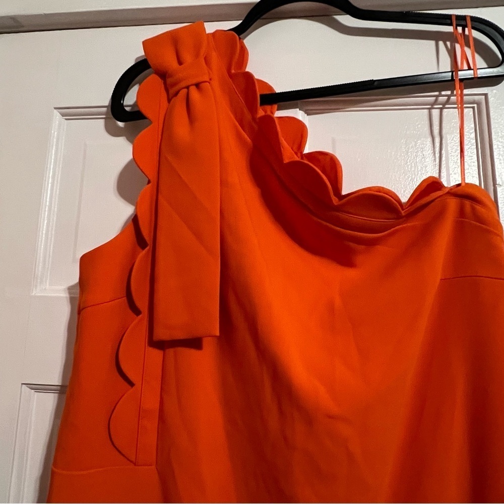 #112 VICTORIA BECKHAM X TARGET ORANGE ONE-SHOULDER DRESS W. SCALLOP DETAIL XL - Picture 3 of 5